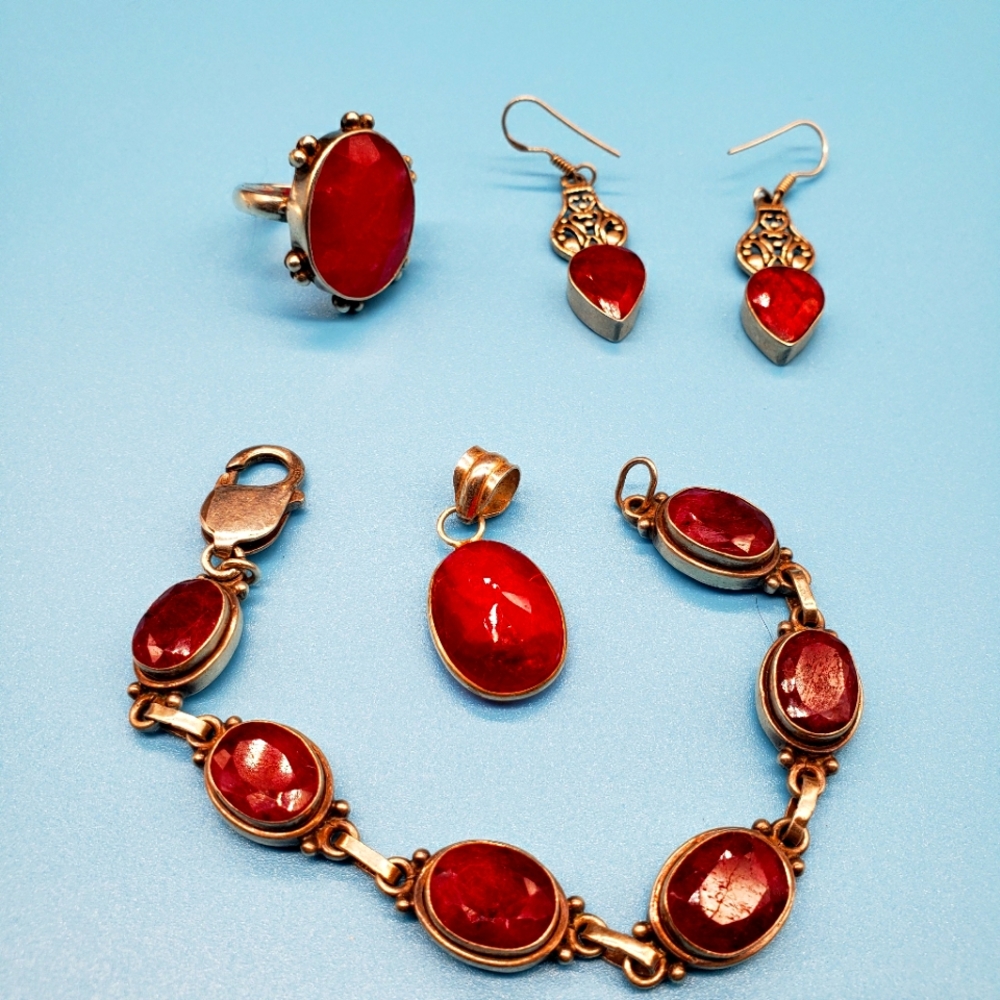Set Tourmaline, Moonstone Gemstone 925 Silver Ring, Pendent, Earring Bracelet